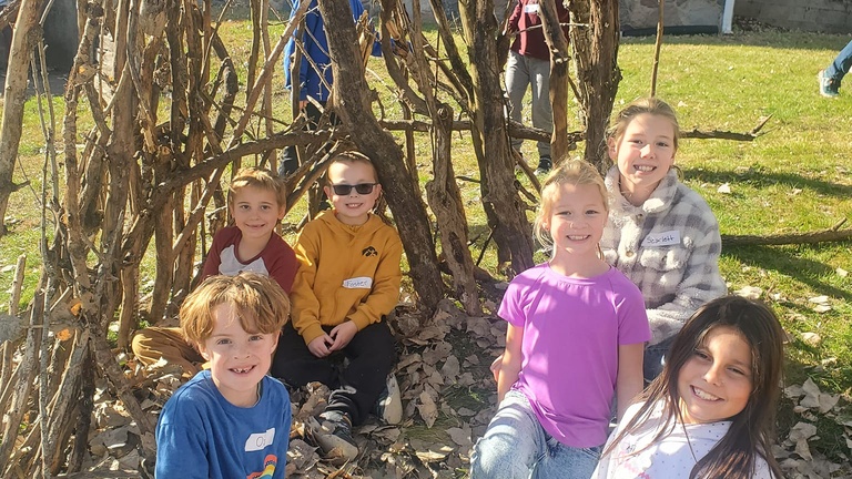 Students making fort